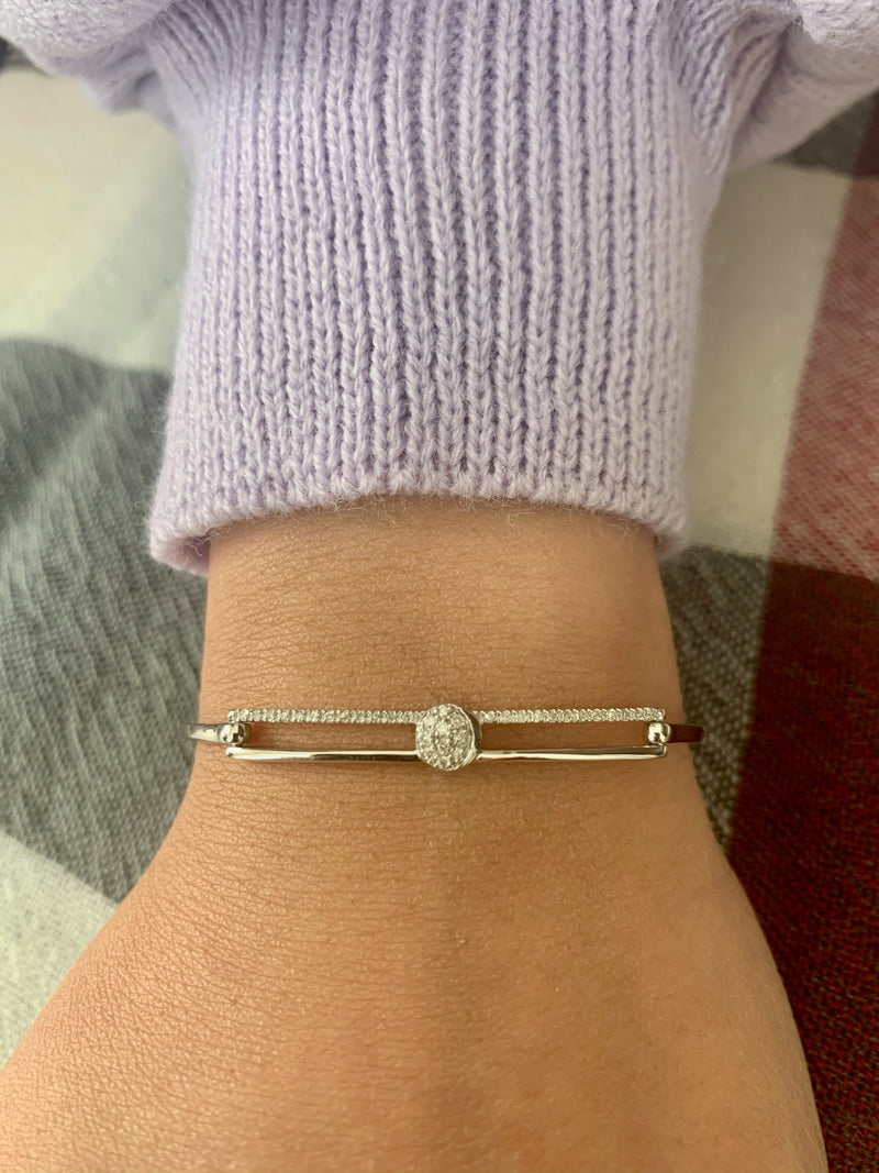 Moonlit Phases Diamond Bangle in Sterling Silver