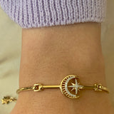Nighttime Lovers Crescent Diamond Bangle in 14K Yellow Gold Vermeil on Sterling Silver