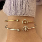 North Star Crescent Adjustable Diamond Cuff in 14K Yellow Gold Vermeil on Sterling Silver