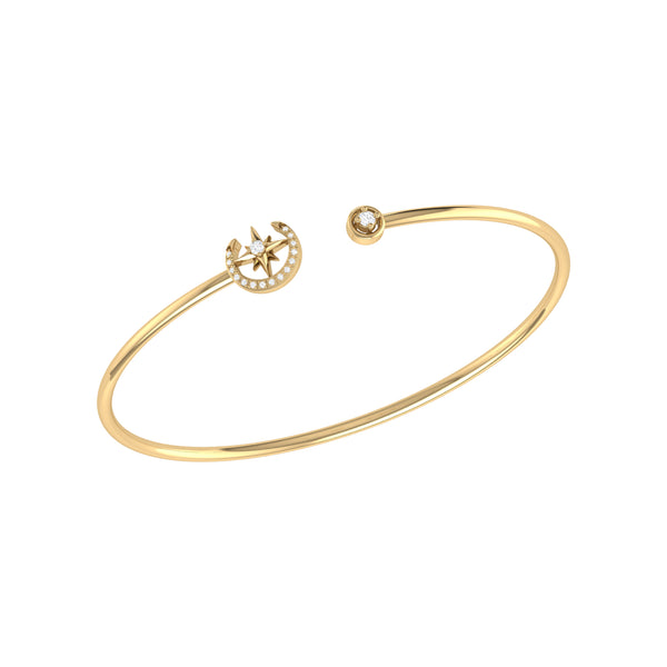 North Star Crescent Adjustable Diamond Cuff in 14K Yellow Gold Vermeil on Sterling Silver