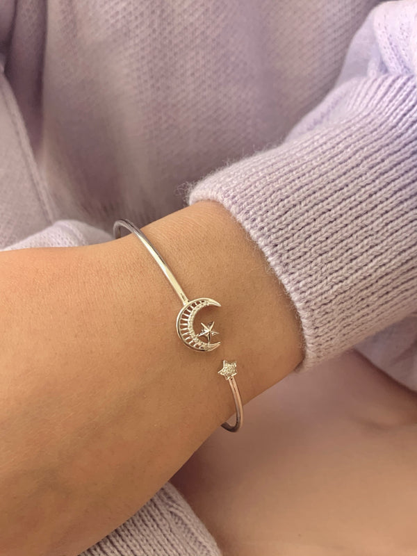 Starkissed Crescent Adjustable Diamond Cuff in Sterling Silver
