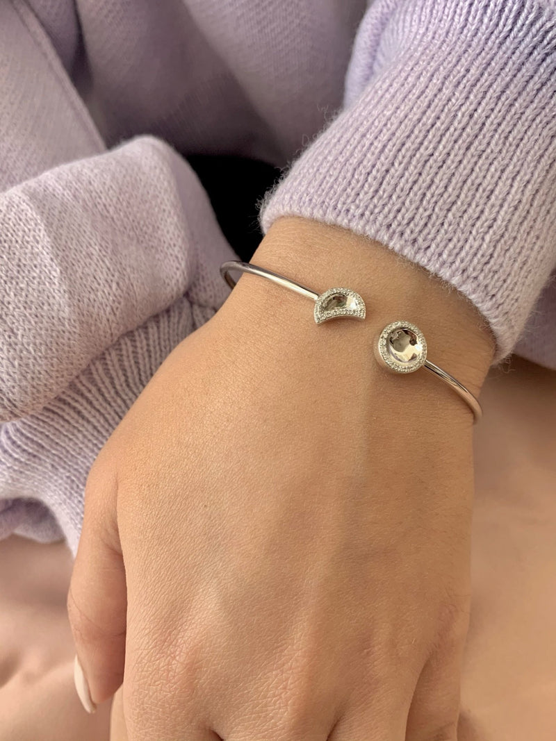 Moon Phases Adjustable Diamond Cuff in 14K White Gold