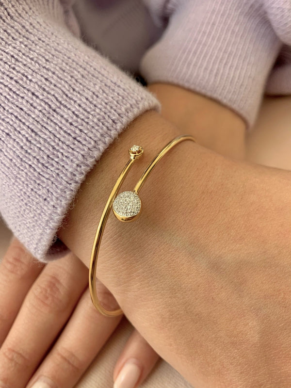 Moon-Crossed Lovers Adjustable Diamond Bangle in 14K Yellow Gold Vermeil on Sterling Silver