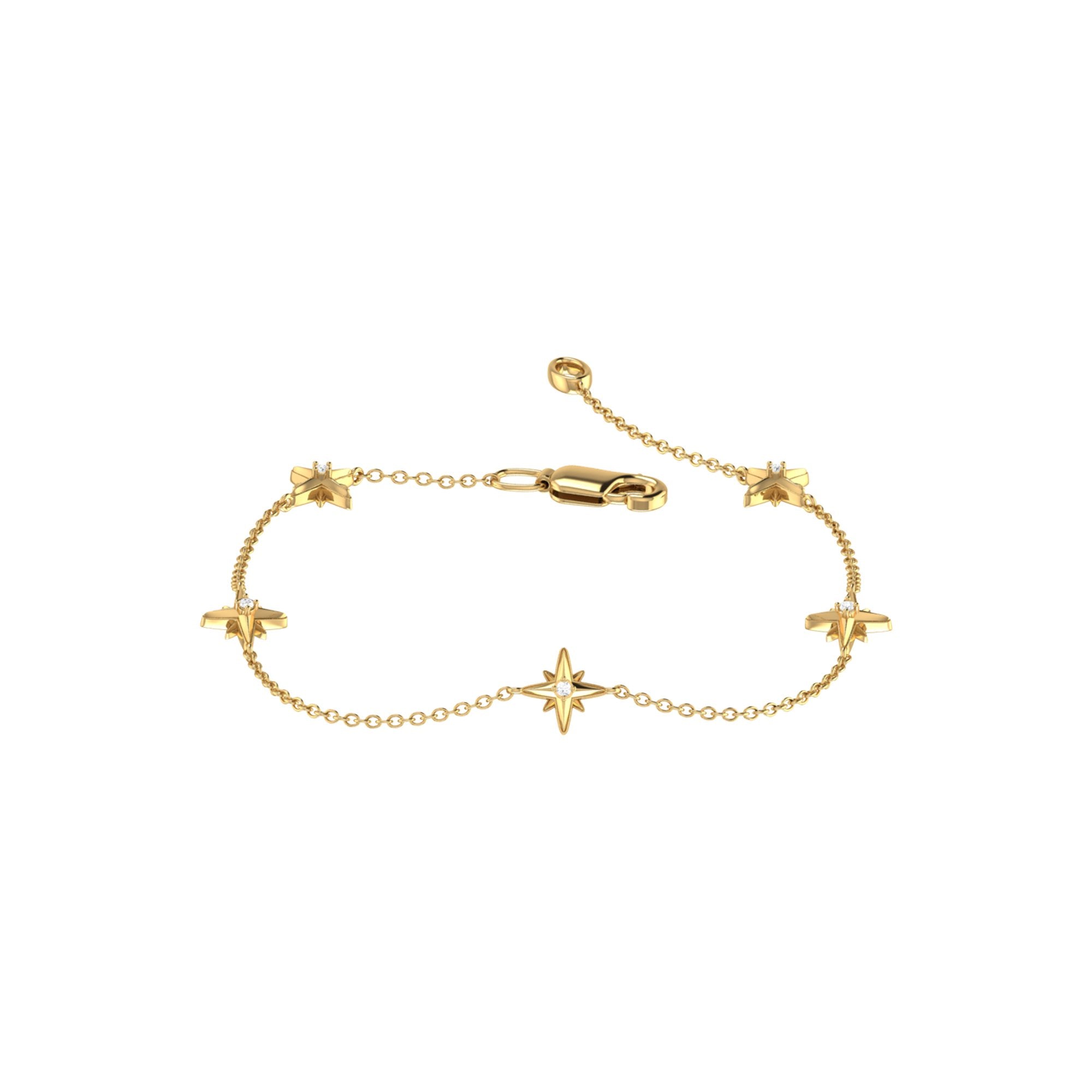 LuvMyJewelry Starry Lane Diamond Bracelet in 14K Yellow Gold Vermeil on Sterling Silver