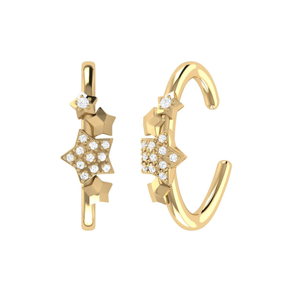 Star Cluster Diamond Ear Cuffs in 14K Yellow Gold