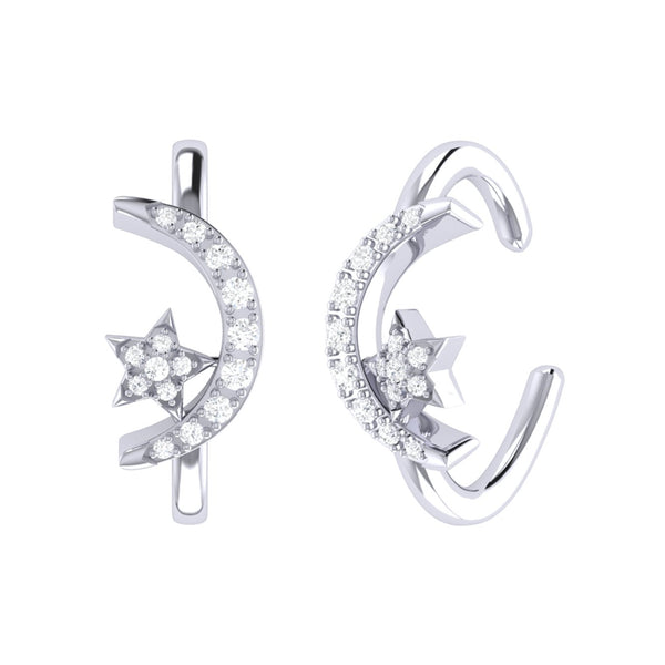 Moonlit Star Diamond Ear Cuffs in 14K White Gold