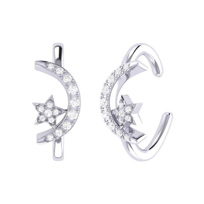 Moonlit Star Diamond Ear Cuffs in Sterling Silver