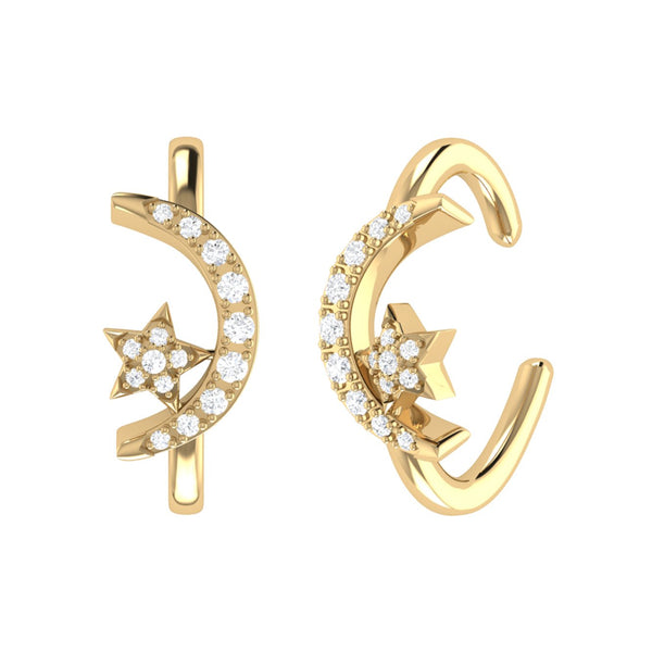 Moonlit Star Diamond Ear Cuffs in 14K Yellow Gold Vermeil on Sterling Silver
