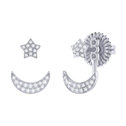Starlit Crescent Diamond Stud Earrings in 14K White Gold