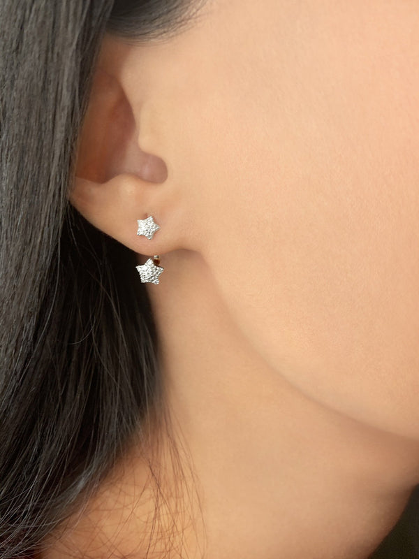 Star Duo Diamond Stud Earrings in 14K White Gold