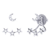 Star Trio Crescent Diamond Stud Earrings in Sterling Silver
