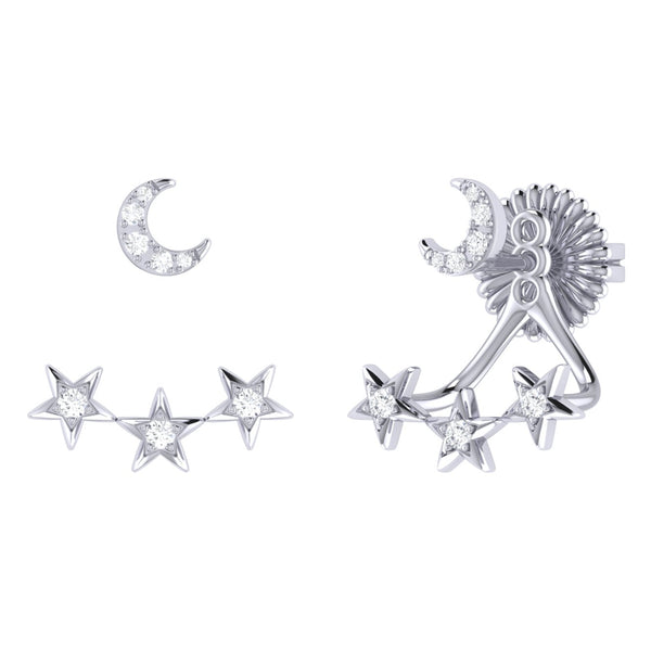 Star Trio Crescent Diamond Stud Earrings in 14K White Gold