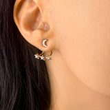 Star Trio Crescent Diamond Stud Earrings in 14K White Gold