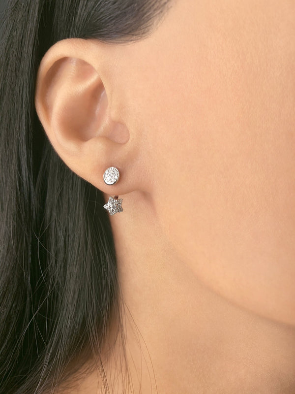 Moon Transformation Star Diamond Stud Earrings in 14K White Gold