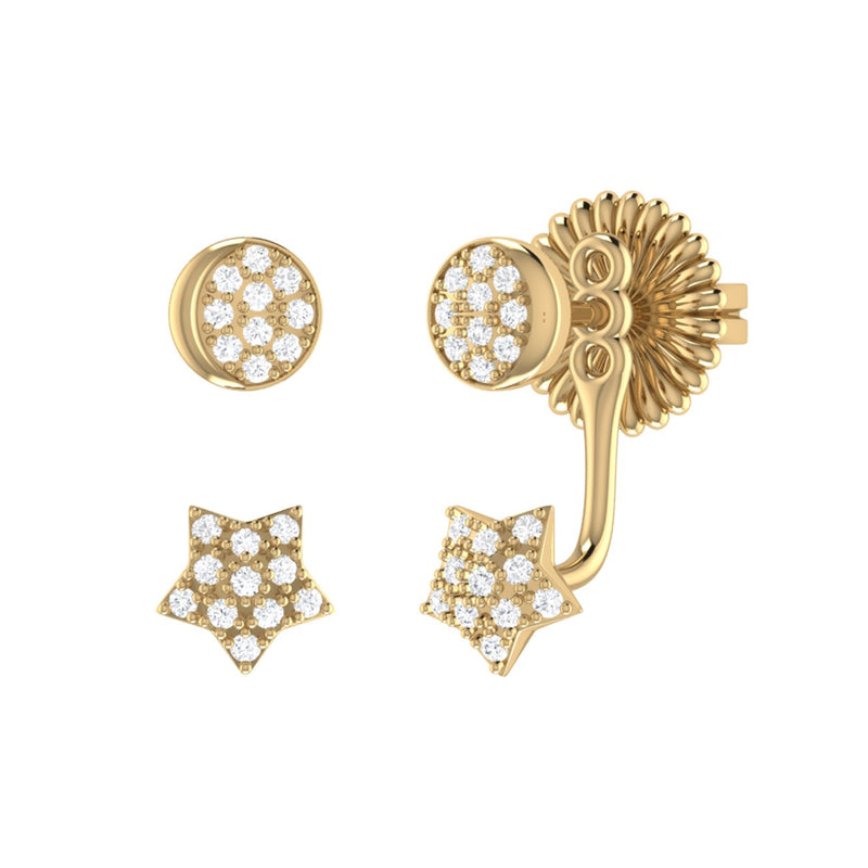 Moon Transformation Star Diamond Stud Earrings in 14K Yellow Gold Vermeil on Sterling Silver