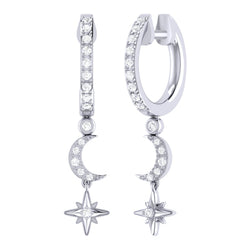 Starlit Crescent Diamond Hoop Earrings in 14K White Gold