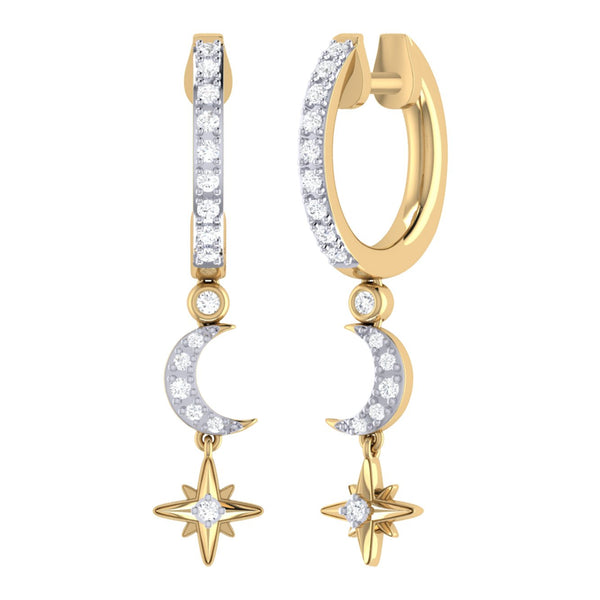 Starlit Crescent Diamond Hoop Earrings in 14K Yellow Gold