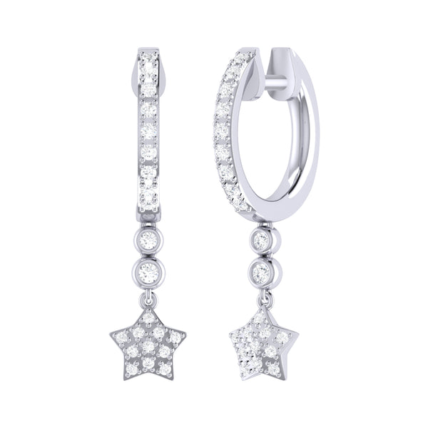 Star Bezel Duo Diamond Hoop Earrings in Sterling Silver