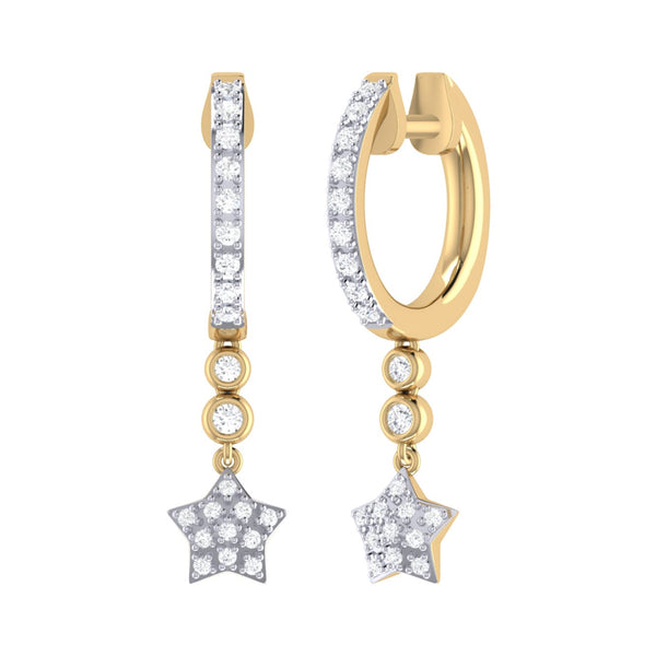 Star Bezel Duo Diamond Hoop Earrings in 14K Yellow Gold