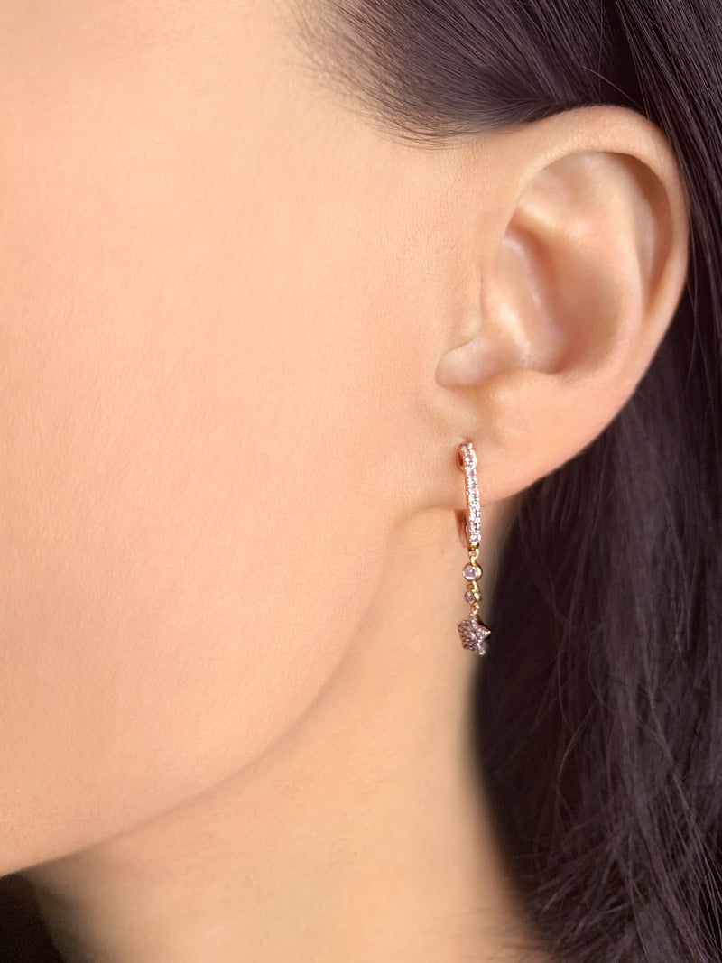 Star Bezel Duo Diamond Hoop Earrings in 14K Yellow Gold