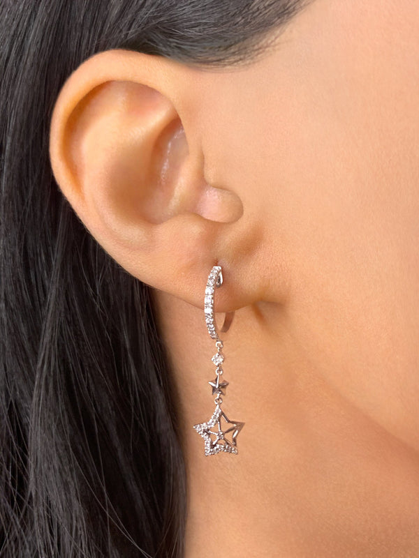 Little Star Lucky Star Diamond Hoop Earrings in 14K White Gold