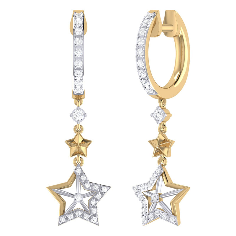 Little Star Lucky Star Diamond Hoop Earrings in 14K Yellow Gold