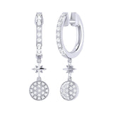 Full Moon Star Diamond Hoop Earrings in Sterling Silver