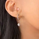 Full Moon Star Diamond Hoop Earrings in Sterling Silver