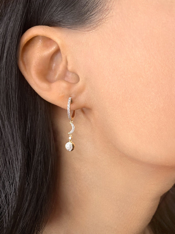 Moonlit Phases Diamond Hoop Earrings in 14K Yellow Gold