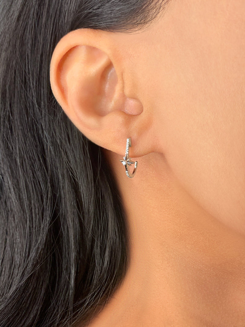 Starry Night Diamond Star Earrings in Sterling Silver