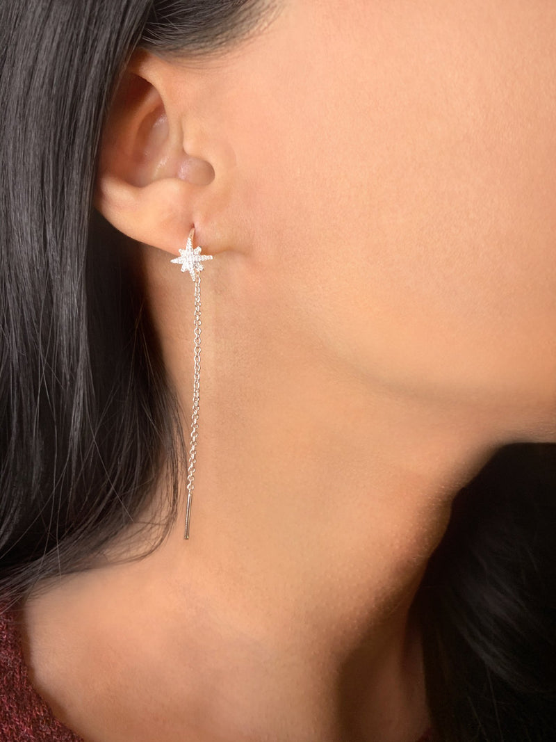 North Star Tack-In Diamond Earrings in 14K White Gold