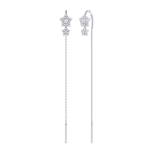 Dazzling Star Duo Tack-In Diamond Earrings in 14K White Gold