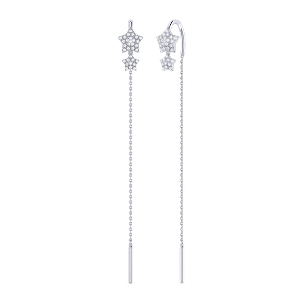 Dazzling Star Duo Tack-In Diamond Earrings in Sterling Silver