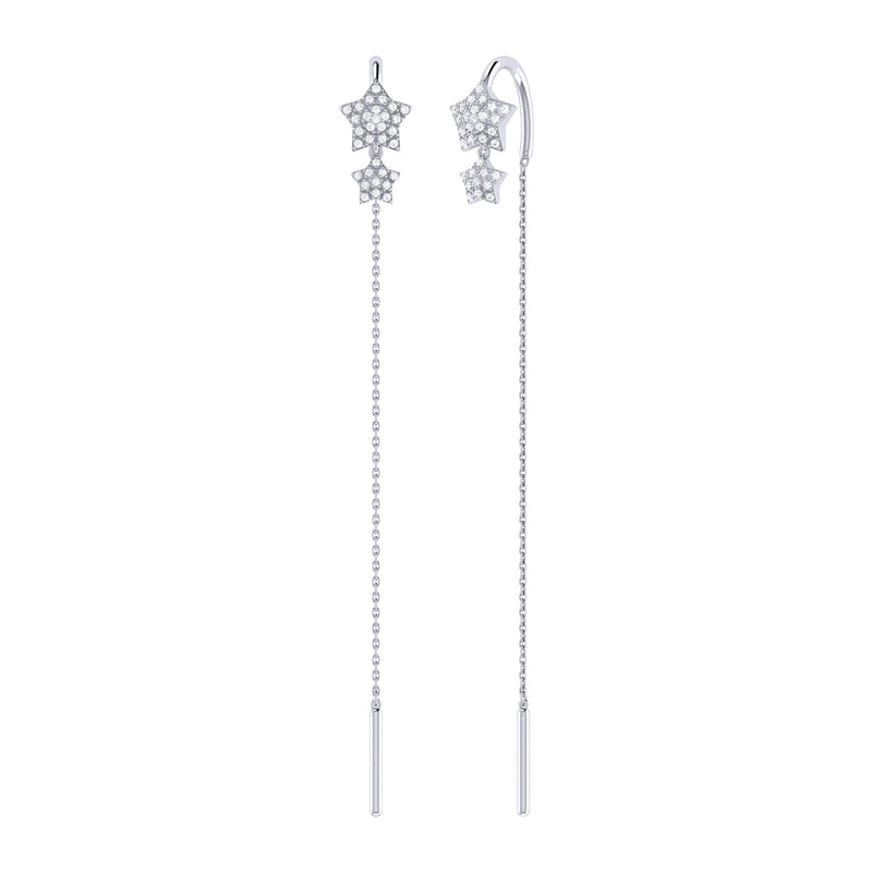 Dazzling Star Duo Tack-In Diamond Earrings in Sterling Silver