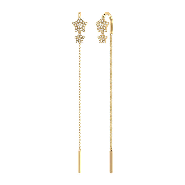 Dazzling Star Duo Tack-In Diamond Earrings in 14K Yellow Gold