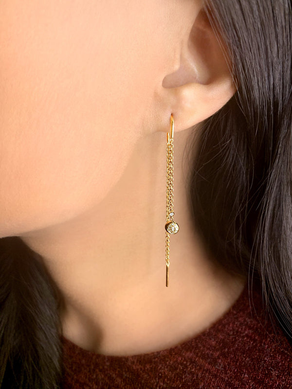 Moonlit Phases Tack-In Diamond Earrings in 14K Yellow Gold