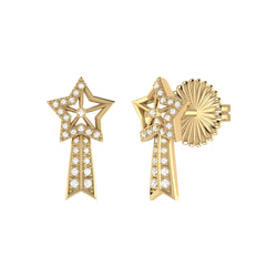 Shooting Star Diamond Comet Earrings in 14K Yellow Gold