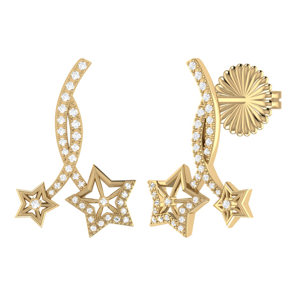 Divergent Stars Diamond Twist Earrings in 14K Yellow Gold
