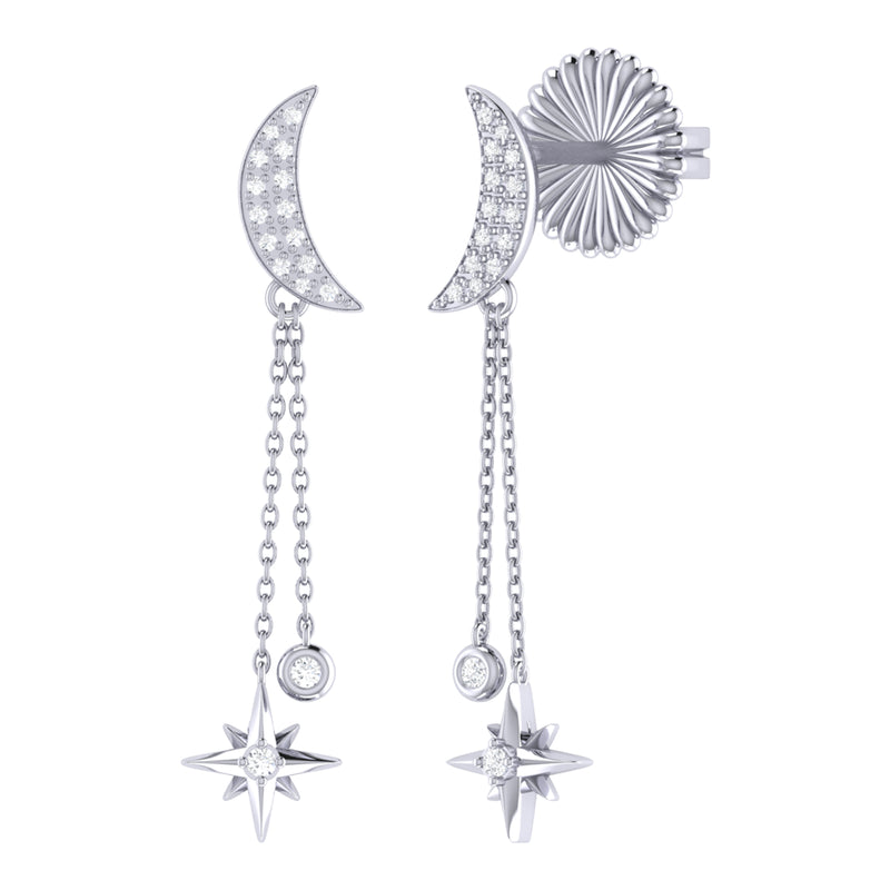 Moonlit Drop Star Diamond Earrings in Sterling Silver