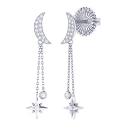 Moonlit Drop Star Diamond Earrings in 14K White Gold