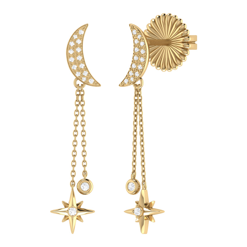 Moonlit Drop Star Diamond Earrings in 14K Yellow Gold Vermeil on Sterling Silver