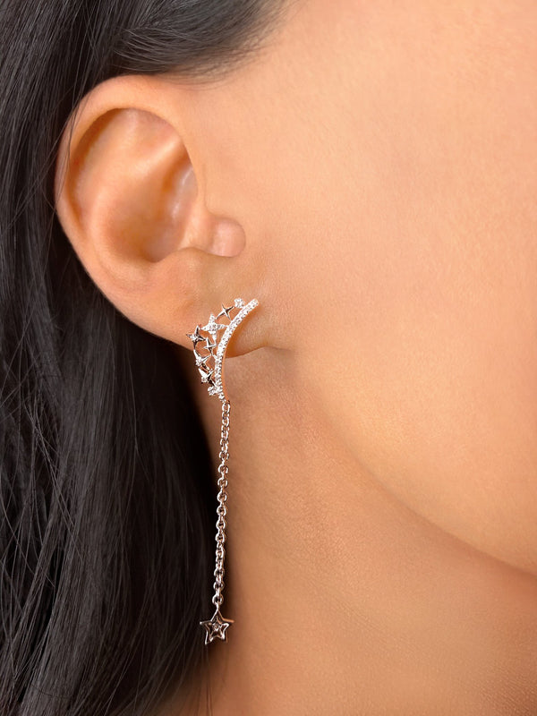 Starry Cascade Tiara Diamond Drop Earrings in 14K White Gold