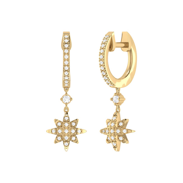 North Star Diamond Hoop Earrings in 14K Yellow Gold