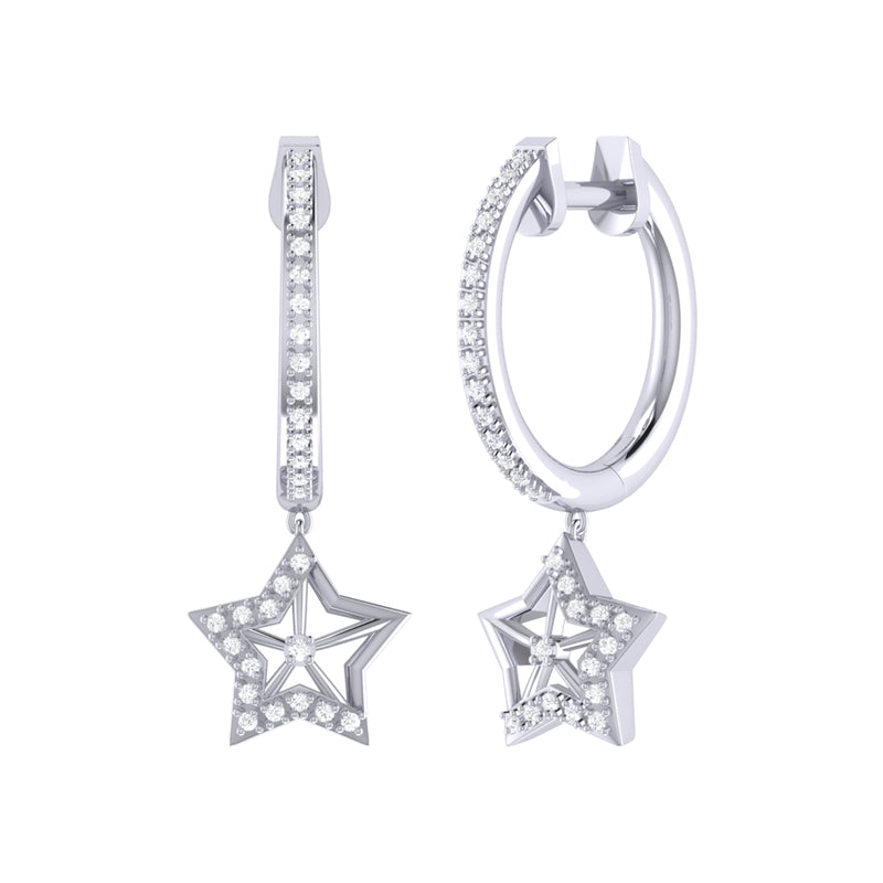 Lucky Star Diamond Hoop Earrings in Sterling Silver – LuvMyJewelry