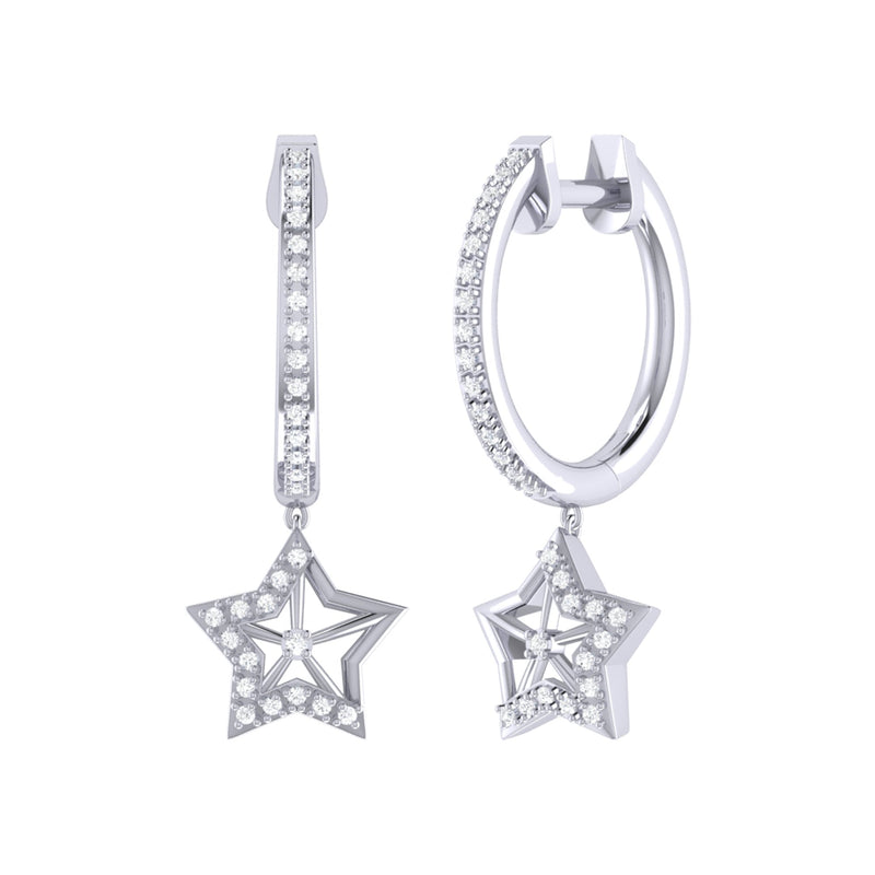 Lucky Star Diamond Hoop Earrings in 14K White Gold