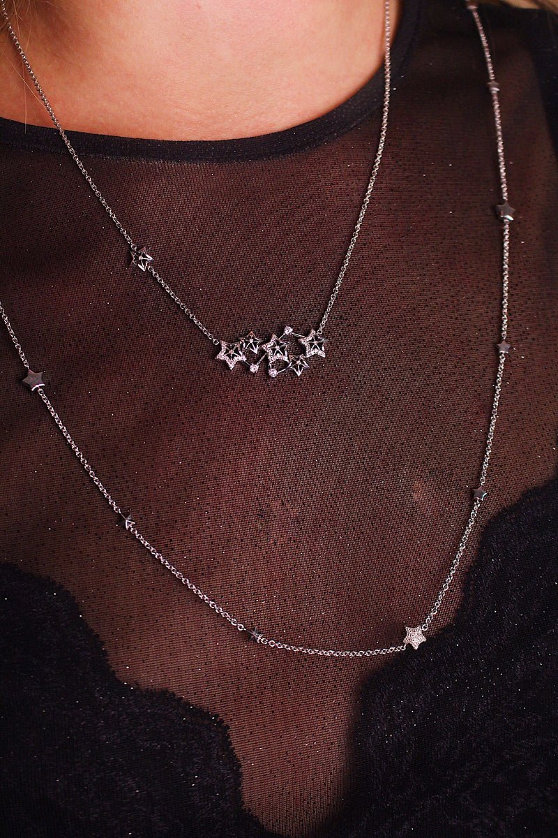Lucky Star Layered Diamond Necklace in Sterling Silver