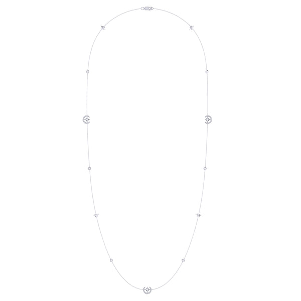 North Star Crescent Layered Diamond Necklace in Sterling Silver