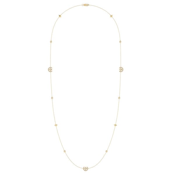 North Star Crescent Layered Diamond Necklace in 14K Yellow Gold