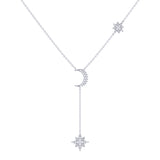 Crescent North Star Diamond Drop Necklace in Sterling Silver