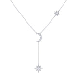 Crescent North Star Diamond Drop Necklace in 14K White Gold